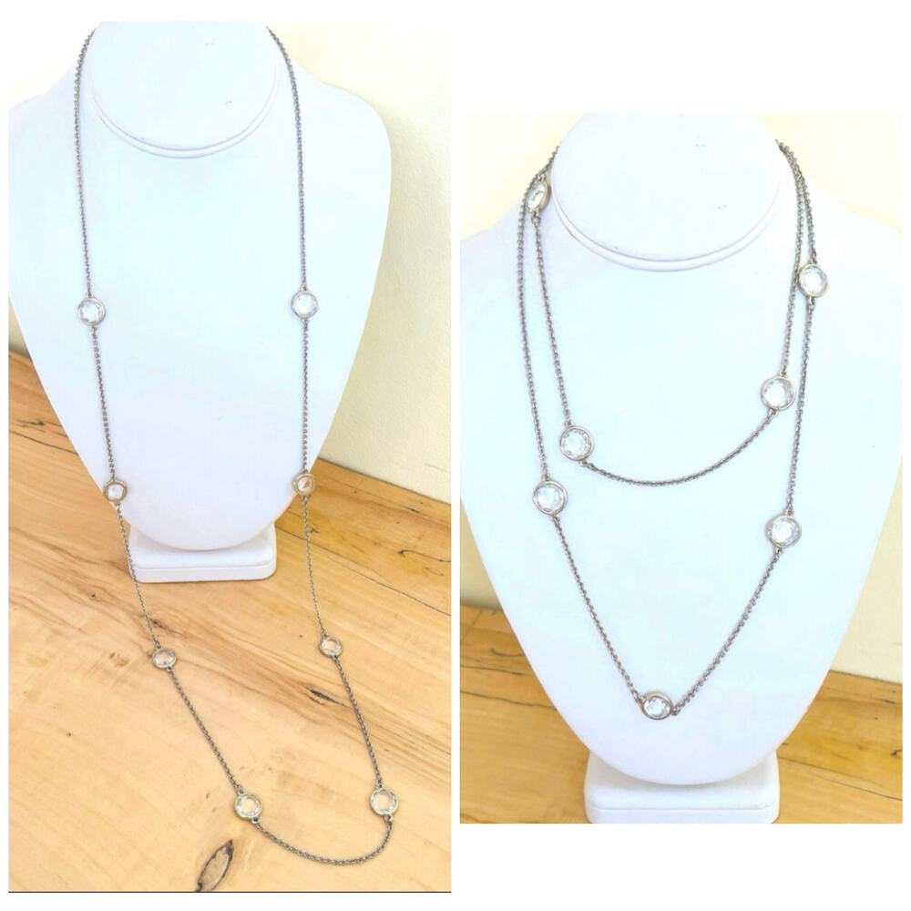 Vtg Ann Taylor Opera Long Crystal Station Necklace Faceted Bezel Set Y2K